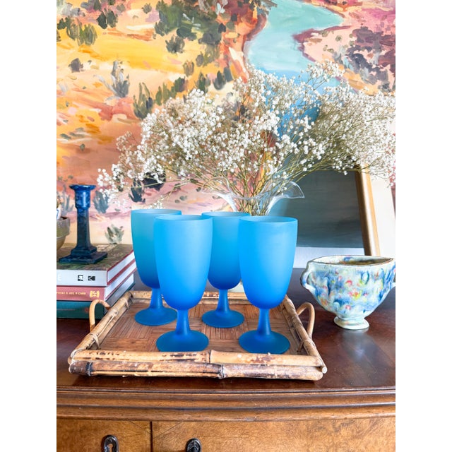 1960s Carlo Moretti Satinato Electric Blue Goblets- Set of 4 For Sale - Image 11 of 12