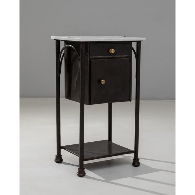 Metal 1910s French Industrial Metal Bedside Table With Marble Top For Sale - Image 7 of 18