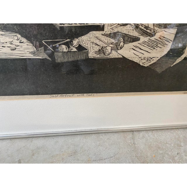 1971 "Self Portrait With Tools" Woodcut Print, Framed For Sale - Image 9 of 10
