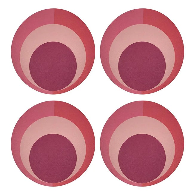Contemporary Color Block Pink Coral, 16" Round Pebble Placemats, Set of 4 For Sale - Image 3 of 4