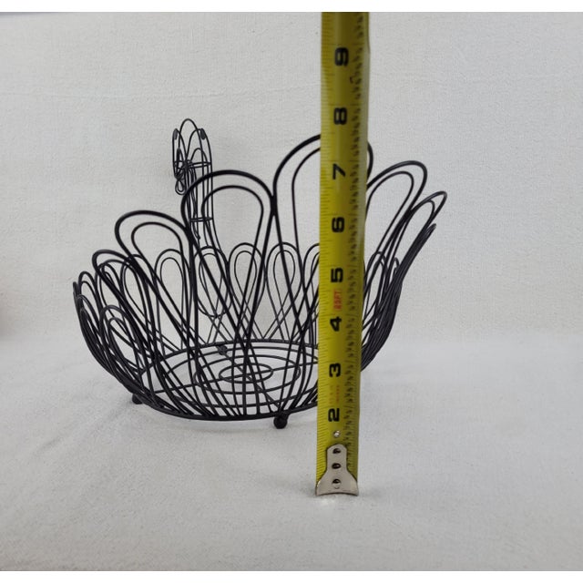 Mid 20th Century Vintage Black Metal Wire Turkey Basket Thanksgiving Decor Fruit Bowl For Sale - Image 5 of 7