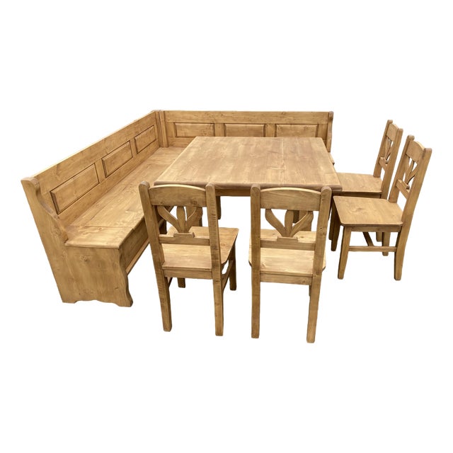 Vintage Rustic Corner Dining Set, Set of 6 For Sale