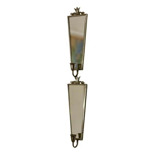 Mid-Century Swedish Pewter Sconces with Mirrors, Set of 2 For Sale