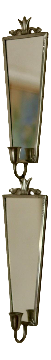 Mid-Century Swedish Pewter Sconces with Mirrors, Set of 2