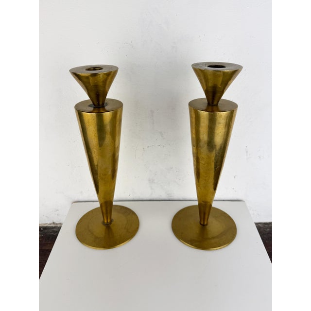 Mid-Century Modern Italian Brass Candlesticks, 1950s, Set of 2 For Sale - Image 4 of 16