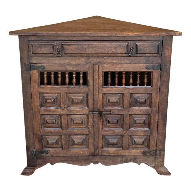 Antique French Corner Cabinet Cupboard Storage with Drawer and Door For Sale