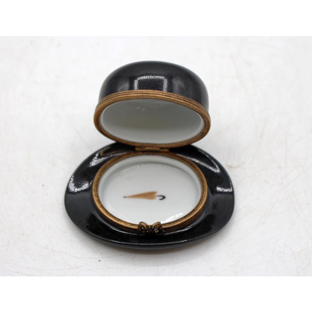 Late 20th Century Vintage French Limoges Bowler Hat Form Porcelain Trinket Box For Sale - Image 5 of 8