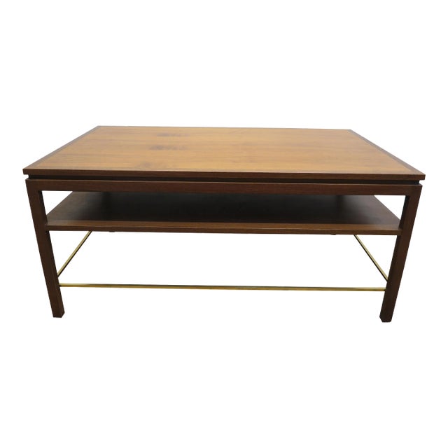 1960s Dunbar Walnut & Brass Cocktail Table For Sale