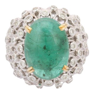 9.48ct Cabochon Emerald & Diamond Ancient Dome Ring in 18k Solid Gold Size 7 For Sale