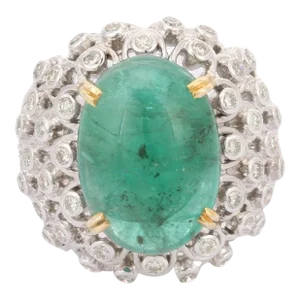 9.48ct Cabochon Emerald & Diamond Ancient Dome Ring in 18k Solid Gold Size 7