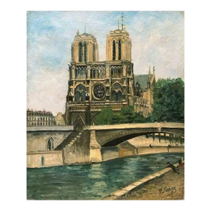 1930s Pierre Farge Notre Dame De Paris Et Le Pont Au Double Oil on Canvas