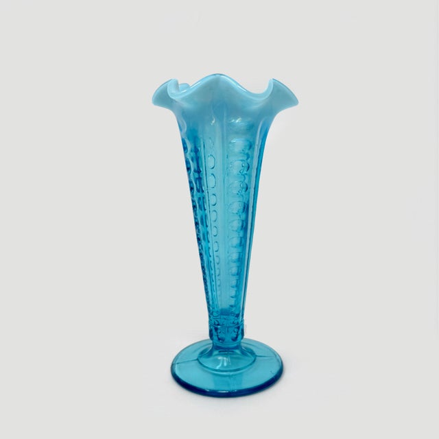 Antique Eapg National Glass #617 Concave Columns Blue Opalescent Bud Vase For Sale - Image 4 of 7