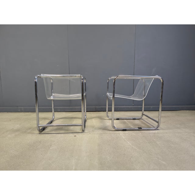 Acrylic Glass and Tubular Chrome Armchairs, 1970s, Set of 2 For Sale - Image 3 of 13