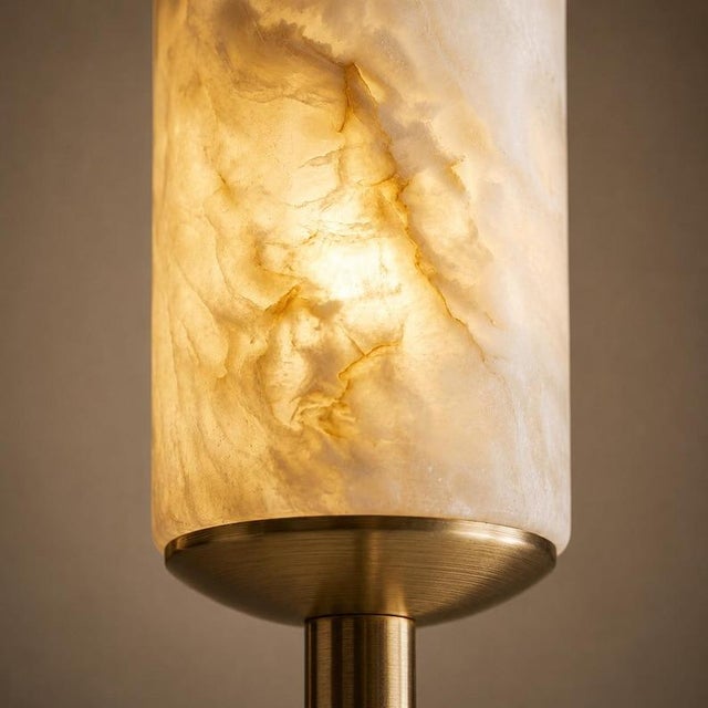 6 Light Alabaster Chandelier, Modern Brass Chandelier, Natural Stone Ceiling Light, Luxury Mid Century Dining Room Lighting For Sale - Image 4 of 9