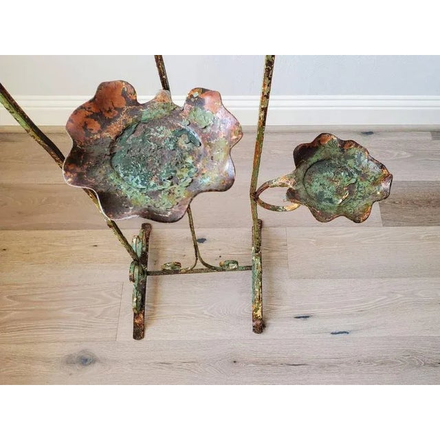 French Art Nouveau Period Sculptural Patinated Wrought Iron Floor Standing Candle Stand Tiered Holder For Sale - Image 4 of 11