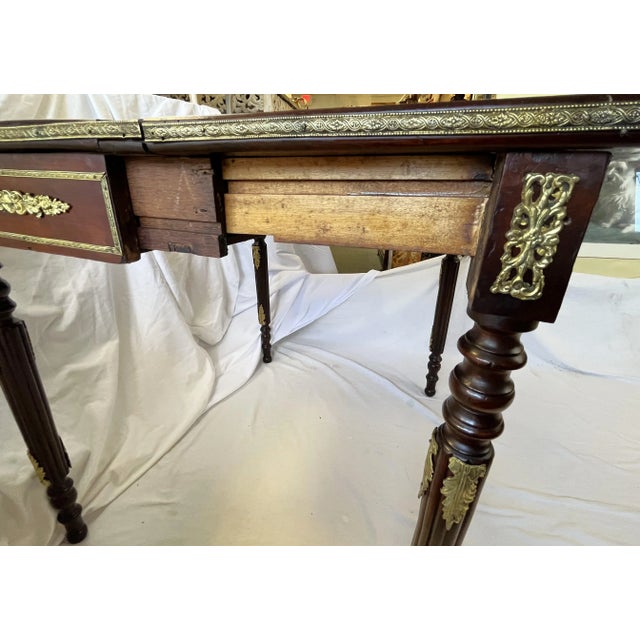 Late 19th Century French Louis XVI Style Mahogany Game Table With Brass Ormolu and Felt Top For Sale In West Palm - Image 6 of 13