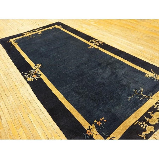 1920s Navy Blue Solid Birds Deco Antique Chinese Peking Hallway Runner Rug For Sale - Image 9 of 10