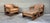 DESCRIPTION: Pair of large scale solid wood industrial, rustic sling seat lounge chairs and ottoman in the California...