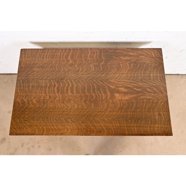 Wood Lifetime Furniture Antique Mission Oak Arts & Crafts Desk or Library Table, Circa 1900 For Sale - Image 7 of 12