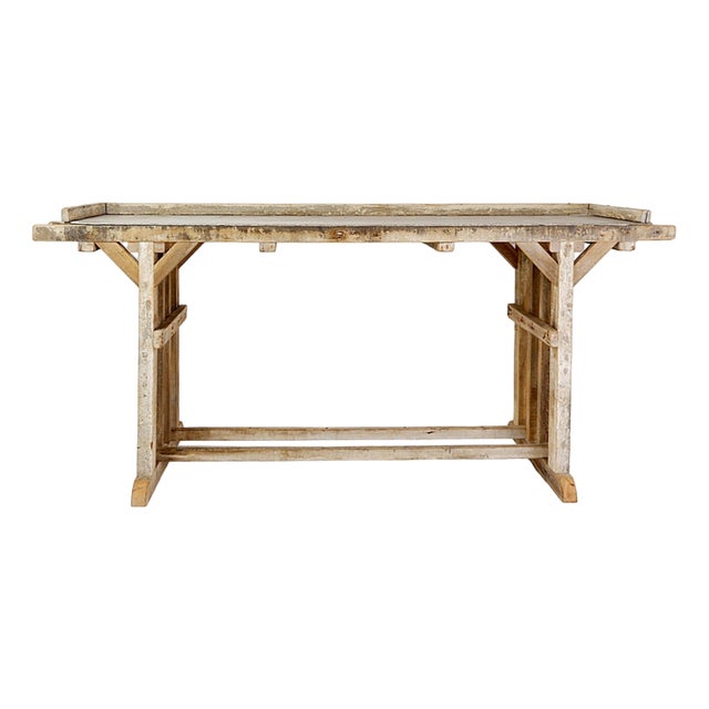 Large Brutalist Console Table with Patina Wood For Sale