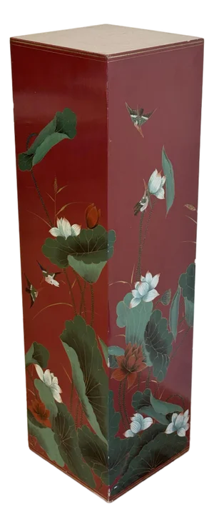 Vintage Chinoiserie Style Asian Motif Red Column Pedestal
