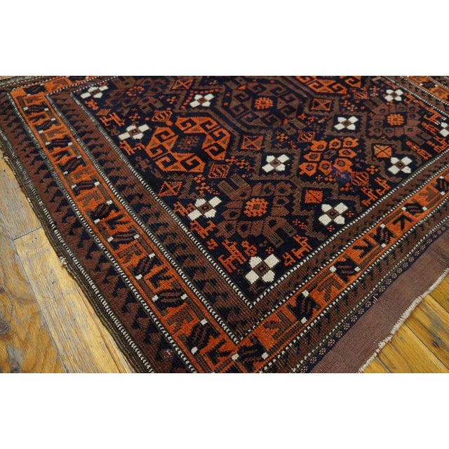 1890s Brown Geoemtric Tribal Antique Persian Baluch-Turkman Bag-Face Rug 2'7" X 2'8" Handknotted Wool Carpet For Sale - Image 4 of 5