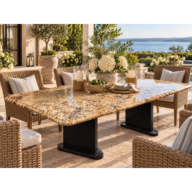 Custom American-Designed 80” Delicatus Gold Granite Dining Table | Brazilian Natural Stone For Sale - Image 15 of 15