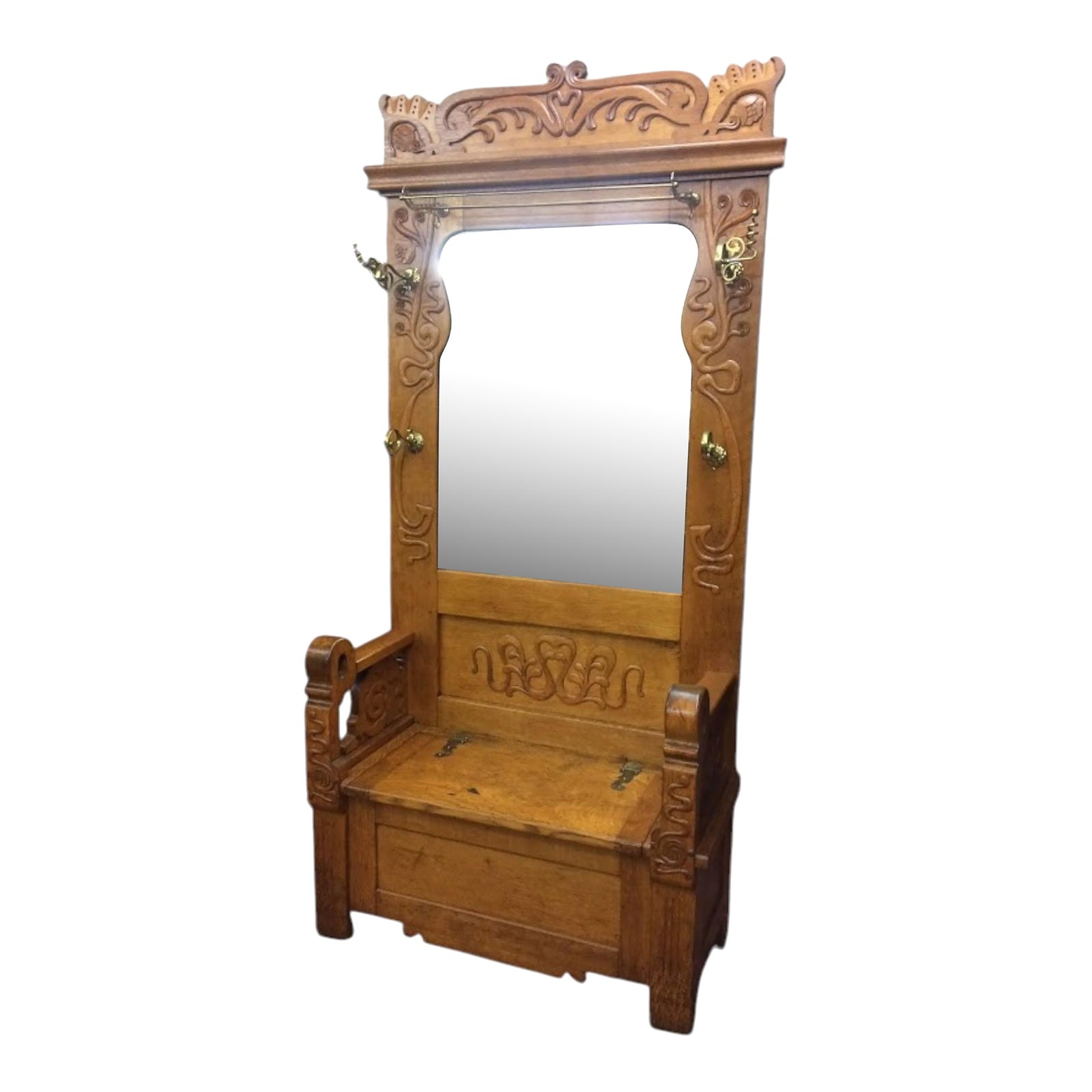 Antique Hall Tree, Art Nouveau Furniture, Art Nouveau Hall Tree Oak ...
