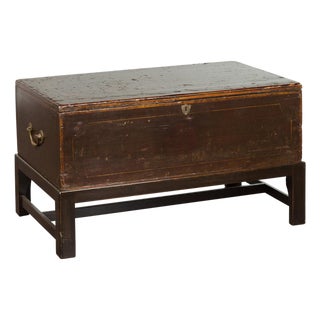 English 19th Century Painted Wood Box Mounted on a Newer Custom Stand For Sale