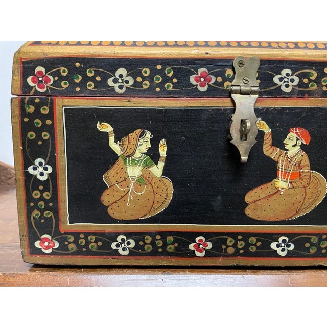 Black Anglo Indian Decorative Box with Painted Figures of Dancers For Sale - Image 8 of 12