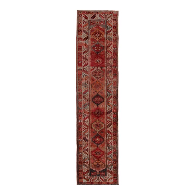 Vintage Turkish Tribal Runner in Red With Colorful Geometric Patterns For Sale