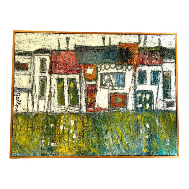 1960s Rare Original Abstract Plaster Oil on Canvas by Austrian Artist Herta Galton For Sale