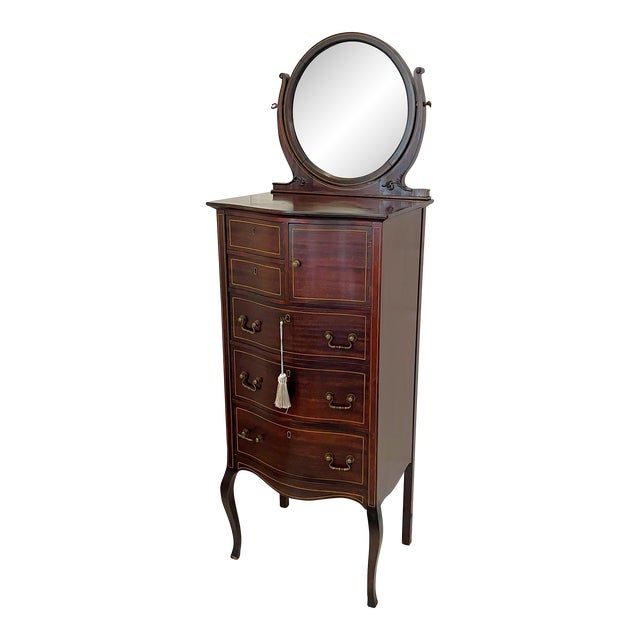 Early 1900's Highboy Chest of Drawers With Mirror, Locks and Key For Sale