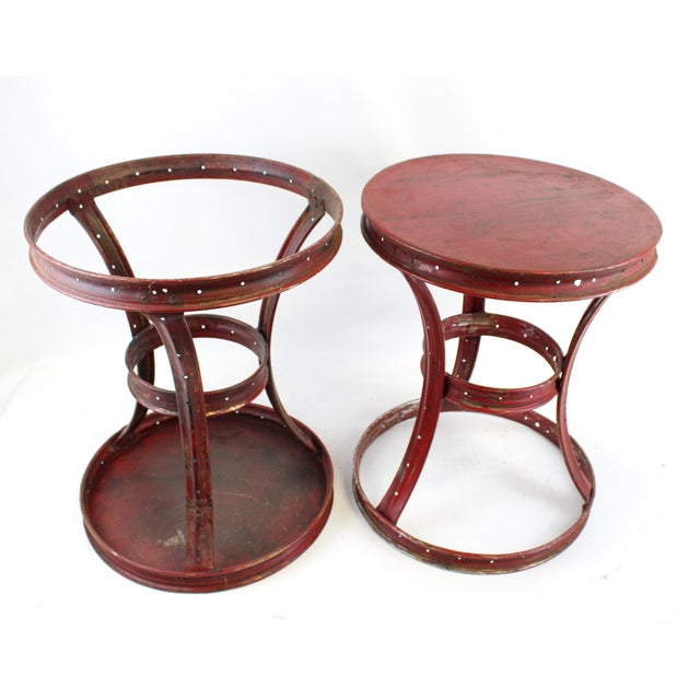 Side Table Round Dark Red Hint of Black Vintage For Sale - Image 9 of 9