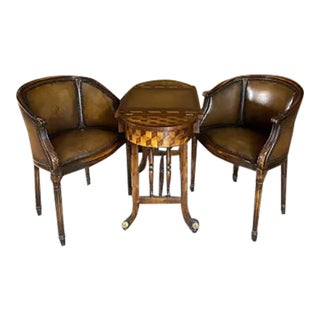 Vintage 1998 Theodore Alexander Multi Game Table and Two Barrel Back Game Chairs - Set of 3 For Sale