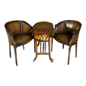 Vintage 1998 Theodore Alexander Multi Game Table and Two Barrel Back Game Chairs - Set of 3