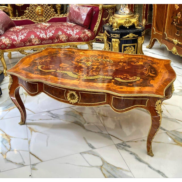 French 1990s French Style Wooden Coffee Table – Copper Finish With Bronze Accents For Sale - Image 3 of 5
