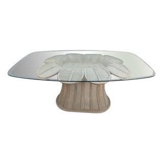 Hollywood Regency Pencil Reed Rattan Flower Dining Table, 1980s For Sale