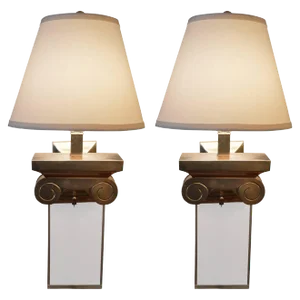 Pair of Italian Capitol Brass and Acrylic Sconces