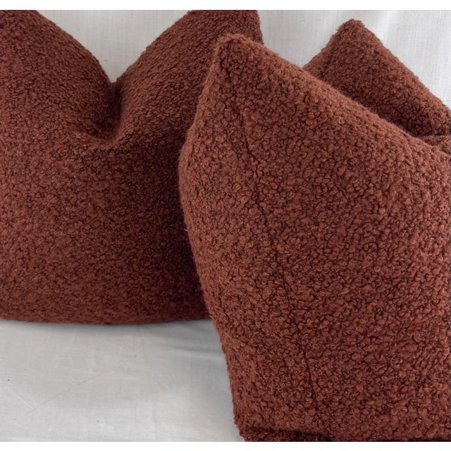 Transitional Chelsea Textile "Kingswood Boucle" in Brick 22" Pillows-A Pair For Sale - Image 3 of 3