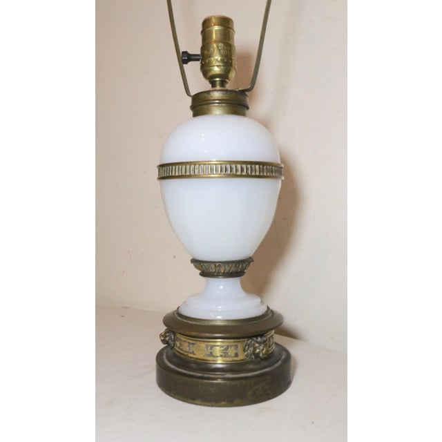 Victorian Antique 1800's Ornate Victorian Bronze Opal Glass Electrified Oil Parlor Lamp For Sale - Image 3 of 12