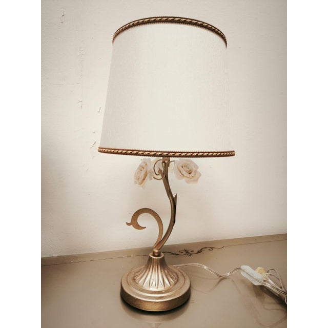 Small Lamps with Ceramic Roses and Fabric Lampshades, 1980s, Set of 2 For Sale - Image 6 of 12