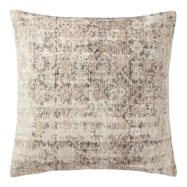 Amber Lewis x Loloi Larkspur Antique Ivory / Graphite 22" x 22" Cover with Poly Pillow For Sale