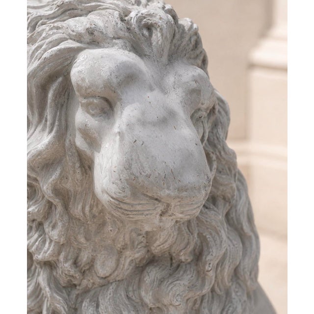 Late 20th Century Pair of Weathered Concrete Garden Lions For Sale - Image 10 of 11