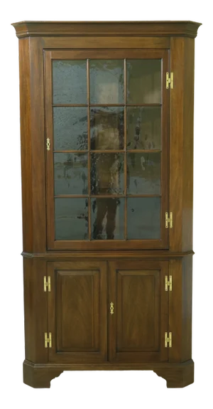 Henkel Harris Mahogany Corner Cabinet W. Seeded Glass