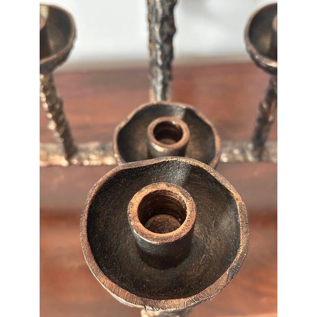 Vintage Brass Brutalist 9 Candle Candleabra 18 X 18 X 18, in the Style of Pieter Adam For Sale - Image 9 of 11