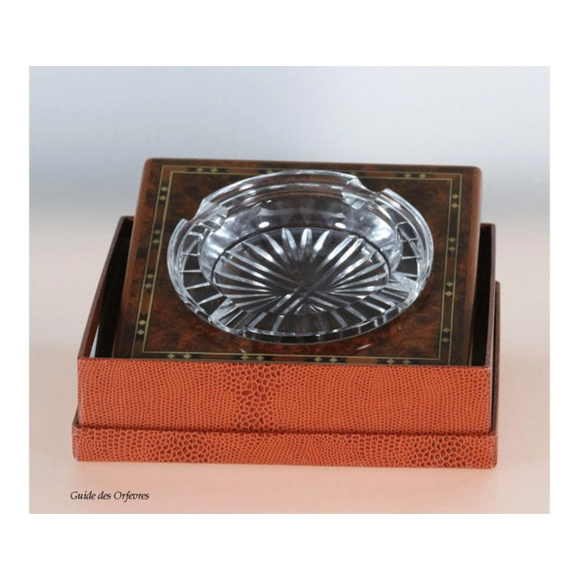 1990s New 1980’s Vintage/New Crystal & Inlay Wood Cigar Ashtray by Elie Bleu in Paris for Eloi For Sale - Image 5 of 5