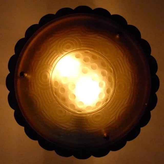 Gold Art Deco Glass Ceiling Lamp, 1930s For Sale - Image 8 of 15