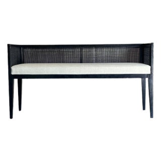 1960s Walnut and Cane Window Bench Attributed to Dunbar For Sale