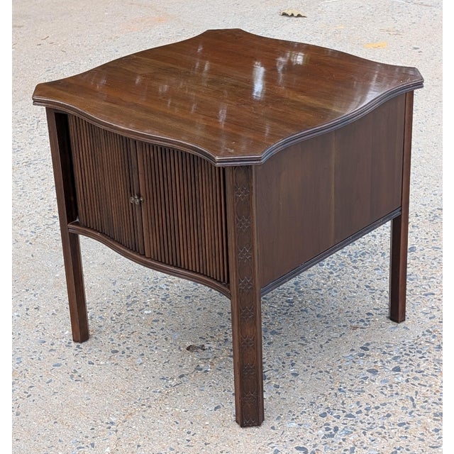 1980s Ethan Allen Nightstand End Table Cabinet Sliding Pocket Doors For Sale - Image 9 of 11